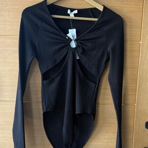 Topshop Black Cut-Out Long Sleeve Bodysuit